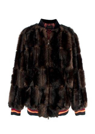 Etro Brown Faux Fur Bomber Jacket Size XS