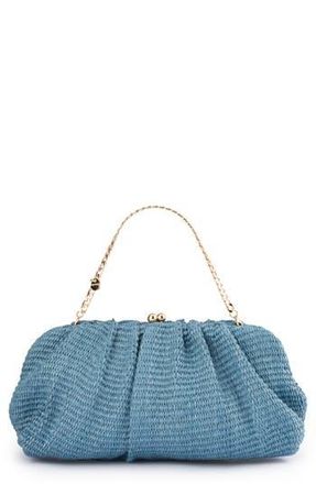Olga Berg Queenie Woven Gathered Frame Clutch in Blue at Nordstrom Rack