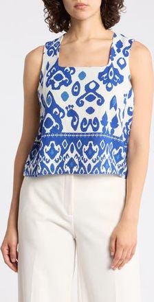 T Tahari Linen Blend Print Top in Ivory/Blue Abstract at Nordstrom Rack, Size X-Large