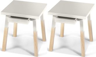 Mon Petit Meuble Français 2 mesitas de noche lacadas con 1 cajón, asiento 40 cm