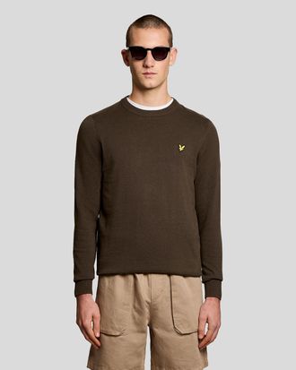Lyle & Scott Mens Crew Neck Jumper in Dark Brown Cotton - Size X-Large