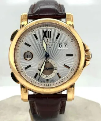 Ulysse Nardin Pre-owned Ulysse Nardin Gmt Dual Time GMT Silver Guilloche Dial Mens Watch 246-55-30