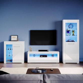 Elegant Lighting Living Room Furniture Set Modern High Gloss rgb led Lights tv Stand 1200mm, Slow Close Hinge Display Cabinet, Tall Storage Cabinet with Glass Shelf