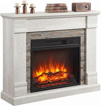 HOMCOM Homcom Chimenea El&eacute;ctrica, 1800w Con Efecto De Llama Realista De 3 Brillos, Termostato, Temporizador 6 H/semanal, Mando A Distancia, Natural