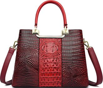 Generic Genuine Leather Satchel Handbag for Women Fashion Purse Top Handle Crossbody Bag Large Ladies Tote Shoulder Bags (Red)