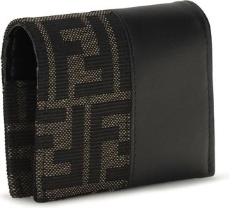 Fendi Mens Ff Jacquard Card Holder Nero+tabacco Moro Polyester; Cotton Wallet