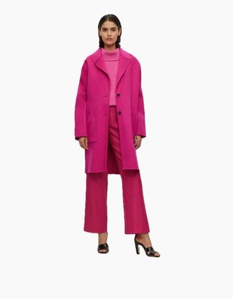 HUGO BOSS Womens Cattina Solid Patterned Notch Collared Over Coat - Pink - Size: 14