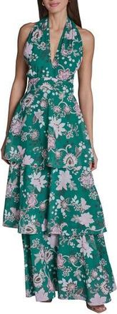 BCBGeneration Floral Tiered Halter Maxi Dress in Lush Green Multi at Nordstrom Rack, Size 14