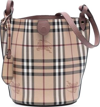 Burberry Borsa a secchiello in tela cerata con motivo Haymarket Check 2000-2017 - Marrone