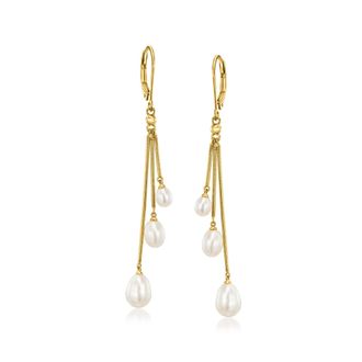 Ross-Simons 4-6.5mm Cultured Pearl Drop Earrings in 18kt Gold Over Sterling