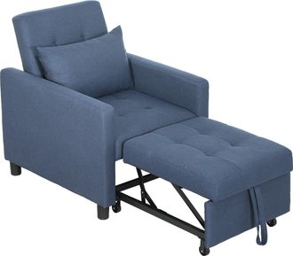 HOMCOM Convertible Single Chair Bed with Upholstered Fabric - Blue | TJ Hughes