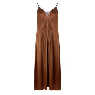 Prada Crepe Satin Midi Dress - female - Prada - Midi Dresses - Brown - S - Dresses