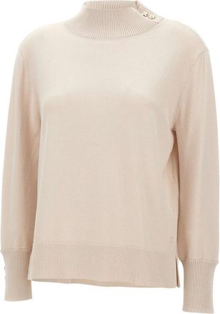 Elena Miro Buttoned Jumper - Dames - Coltruien - Beige - M - Leer - Truien & Vesten