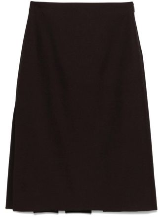 Fendi slit-detailed midi skirt - women - Virgin Wool/Silk - 44 - Brown
