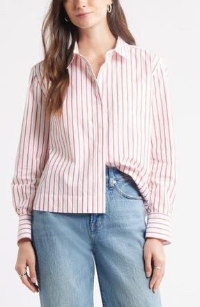 Caslon Long Sleeve Drop Hem Button-Up Shirt in White- Red Carley Stripe at Nordstrom Rack, Size Medium