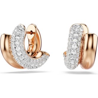 Swarovski Dextera Mini Hoop Earrings in Rose Gold/White at Nordstrom