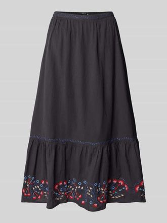 Scotch & Soda Midirock aus Viskose-Mix mit floralem Motiv-Stitching in Dunkelblau, Gr&ouml;&szlig;e XS