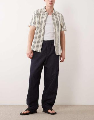 Selected Pantaloni a cilindro in misto lino lavaggio indaco-Blu navy