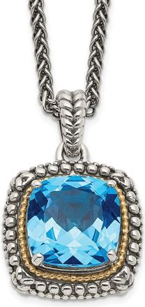 Diamond2Deal Sterling Silver with 14K Accent Cushion Light Swiss Blue Topaz Pendant Necklace