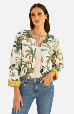 Yumi Animal Reversible Cropped Quilted Jacket in White at Nordstrom, Size 6