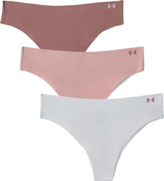 Under Armour Womens 3-pack Pure Stretch No Show Thong Underwear, All-day Comfort & Ultra-soft Fit, Halo Grey, M