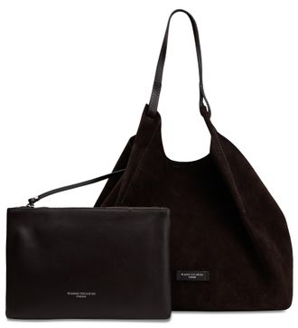 Gianni Chiarini Womens Leather Tote Bag With Pouch Mocha Calfskin