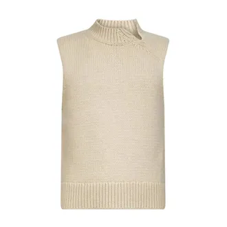 Dries Van Noten Sleeveless Knitwear, male, Beige, Size: XL Ribbed Turtleneck Vest