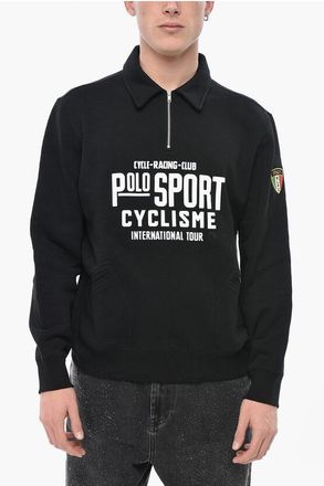 Polo Ralph Lauren SPORT Half-Zip Cotton-Fleece Sweatshirt With Velour Logo size L