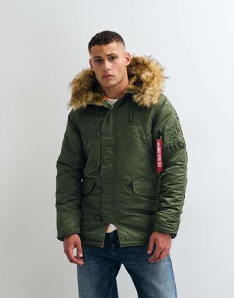 Alpha Industries parka con cappuccio in pelliccia sintetica color verde salvia