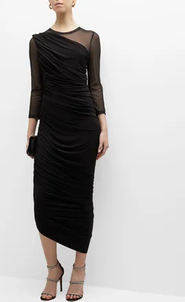 Norma Kamali Diana Long-Sleeve Asymmetric Mesh Gown