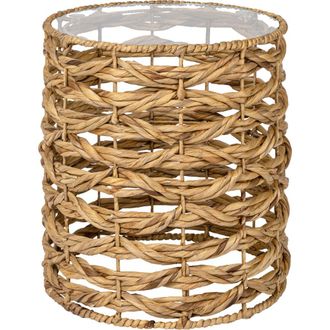 Jonathan Y Designs Malaya 16 Bohemian Coastal Handwoven Water Hyacinth Open Weave Round End Table with Glass Top in Natural at Nordstrom