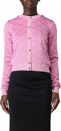 Versace La Greca Jacquard Cardigan In Pink