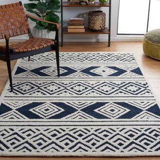 Safavieh Casablanca Hand Made Area Rug, Ivory / Navy Bohemian Style Non-Shedding