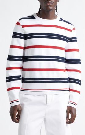 Thom Browne Variegated Rep Stripe Ottoman Stitch Sweatshirt in White at Nordstrom, Size 4