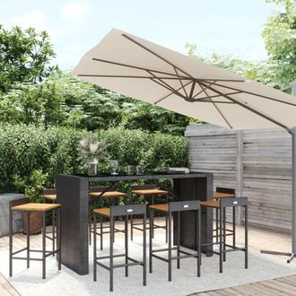 Berkfield Home 9 Piece Garden Bar Set Black Poly Rattan& Solid Wood Acacia