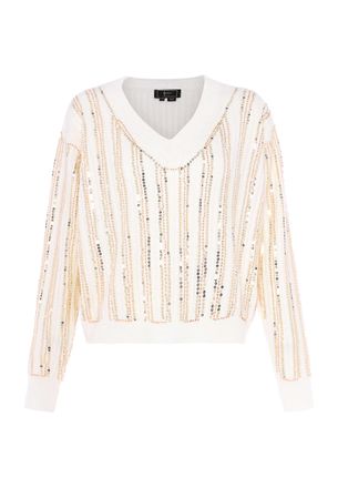 Faina Gebreide trui met pailletten Dames wolwit
