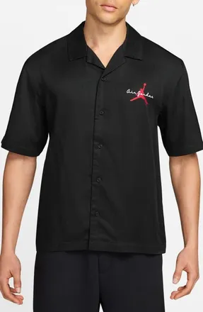 Nike Jordan Brooklyn Bowling Shirt in Black/Infrared at Nordstrom, Size Large