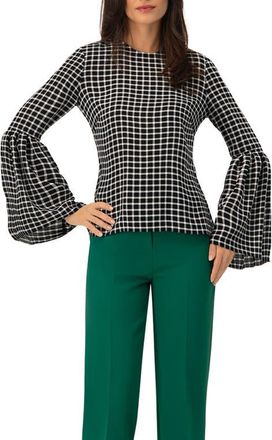 Ivonne Check Blouse with Puffed Sleeves in Black at Nordstrom, Size 10