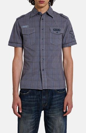 Jaded London Scout Check Short Sleeve Button-Up Shirt in Grey at Nordstrom, Size X-Large
