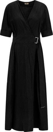 Herno Textured Black Wrap Dress with Belted Waist