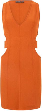 Alberta Ferretti Fitted Dress With V-neck - Dames - Korte kleedjes - Oranje - S - Leer - Kleedjes