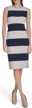 Calvin Klein Stripe Sleeveless Sheath Dress in Indigo/Stoney Beige at Nordstrom Rack, Size 10
