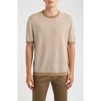 Theory Kolben Stripe Linen & Cotton Blend T-Shirt in Fresh Khaki/Winter Ivory at Nordstrom, Size Xx-Large