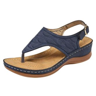 Generic Summer Sandals for Women Size 5 Fashion Toe Clip Summer Embroidery Womens sandals Ladies Wedge (Blue, 6.5)