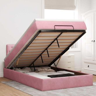 vidaXL Vidaxl Estructura De Cama Otomana Colch&oacute;n Terciopelo Rosa 120x200cm