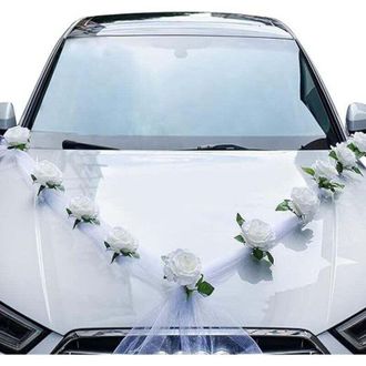 OEM Decoraci&oacute;n Para Coche De Bodas, Kit De Decoraci&oacute;n Para Coche De Bodas, Flores Artificiales Blancas Y Cinta Blanca Para Coche De Bodas, Decoraci&oacute;n Para