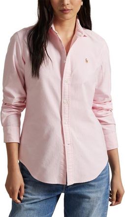 Polo Ralph Lauren Slim Fit Cotton Oxford Button-Up Shirt in Bath Pink at Nordstrom, Size 12