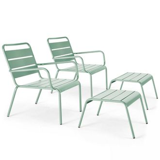 Oviala Lote de 2 sillones reclinables con reposapi&eacute;s de metal verde salvia