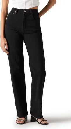 Levi's Ribcage High Waist Straight Leg Jeans in Black Sprout at Nordstrom, Size 28 X 32
