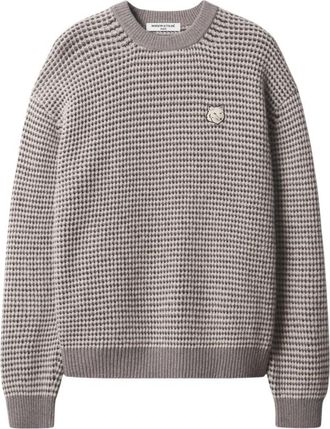 Maison Kitsun&eacute; Jersey Fox Head Waffle Stitch Comfort Jumper - Heren - Ronde hals truien - Beige - M - Truien & Vesten
